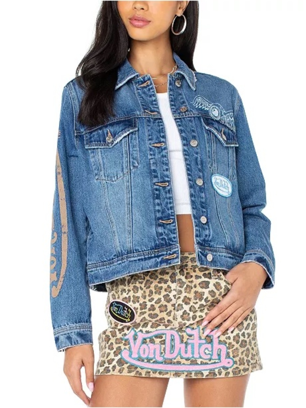 NWT Von Dutch 90s blue denim Patch Jacket Size M Viral Y2K Grunge
100%cotton